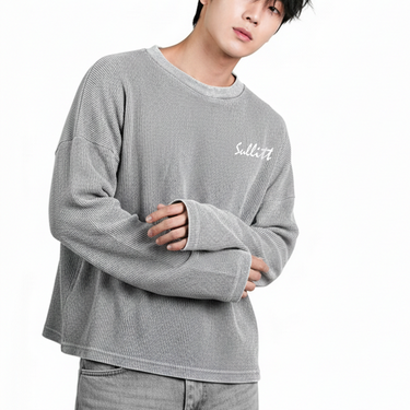 GREY WASHED WAFFLE - SWEATSHIRT