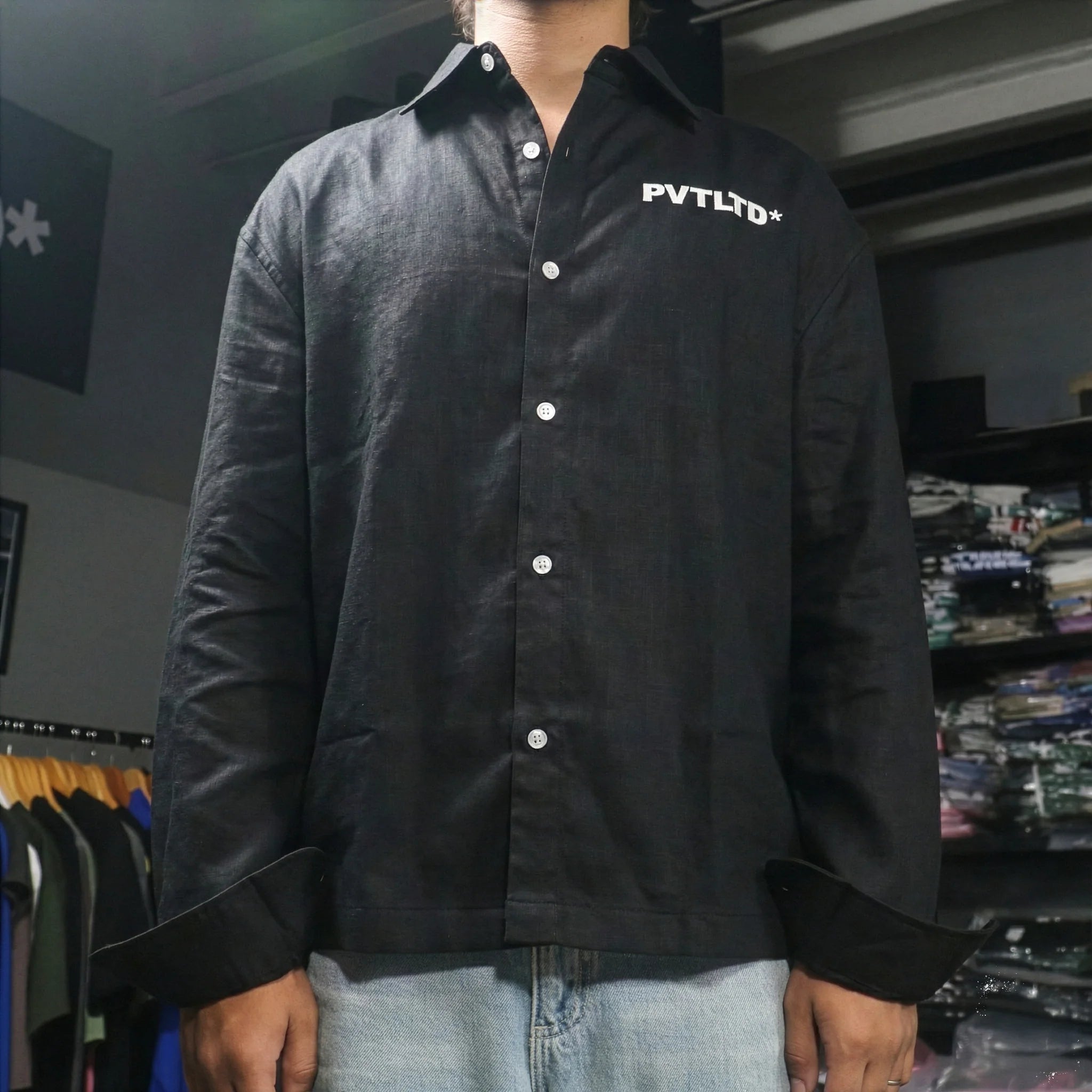 BLACK COTTON LINEN SHIRT