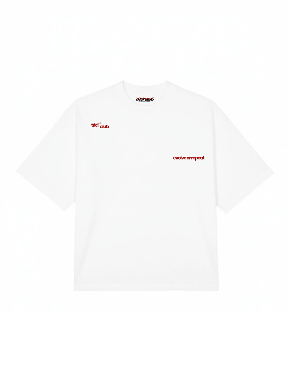 White crew-neck short-sleeve T-shirt with small chest prints