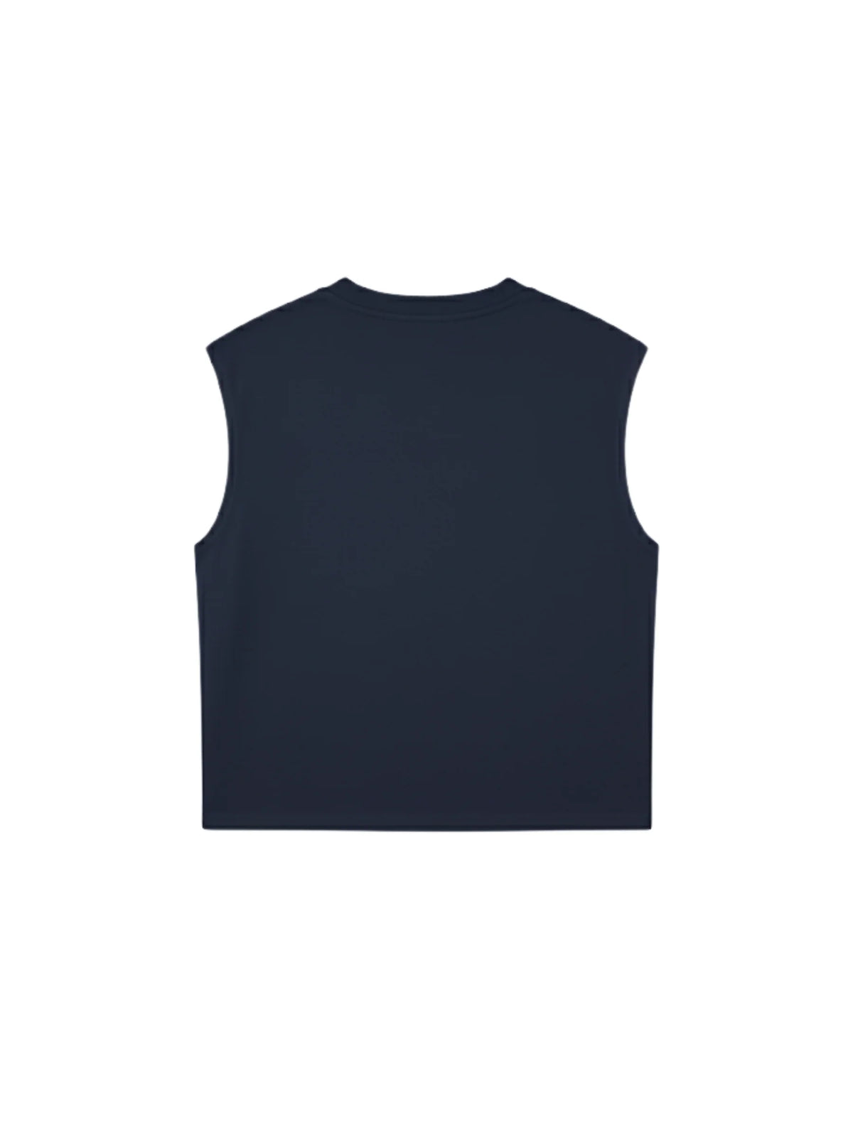 Basic blue sleeveless vest with crew neck, plain back, straight hem