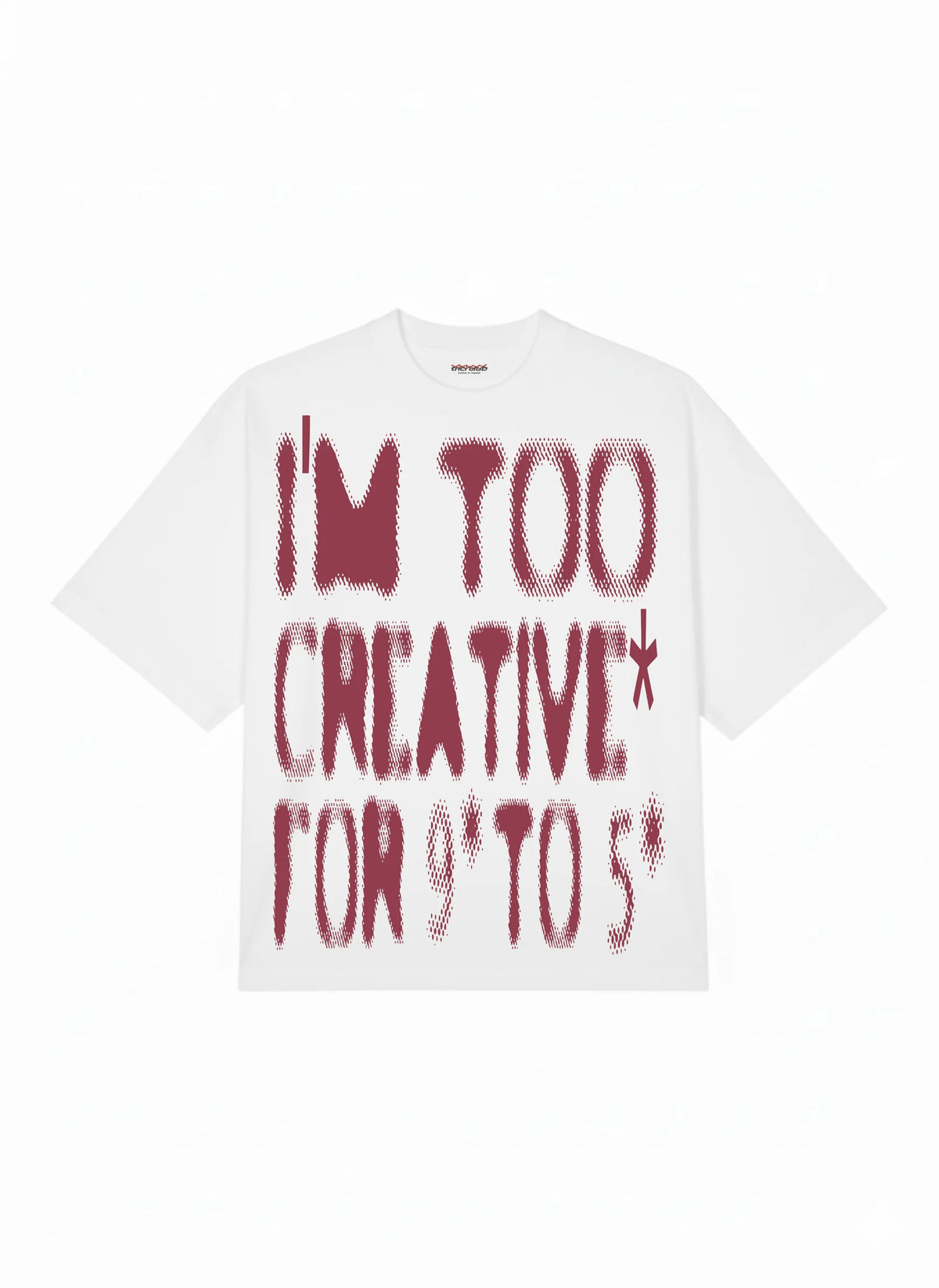 White T-shirt with red dripping text graphic, crew neck short sleeves