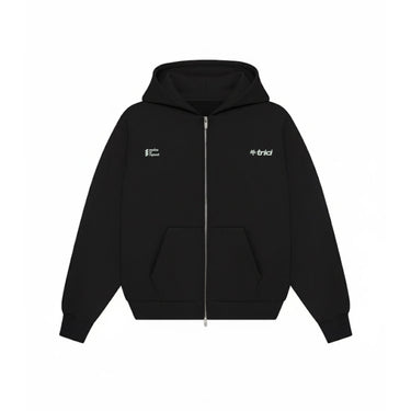 TREES AND PALMS ZIP-UP HOODIE - BLACK