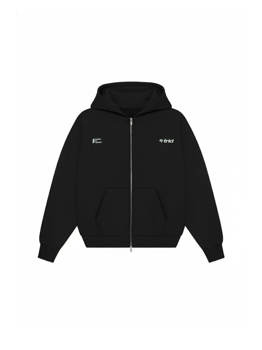 TREES AND PALMS ZIP-UP HOODIE - BLACK