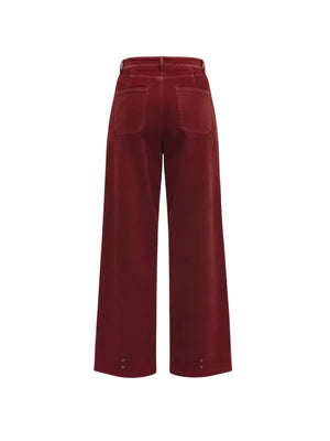Kari suede leather pants, burgundy wide-leg trousers with elastic waist and center seam