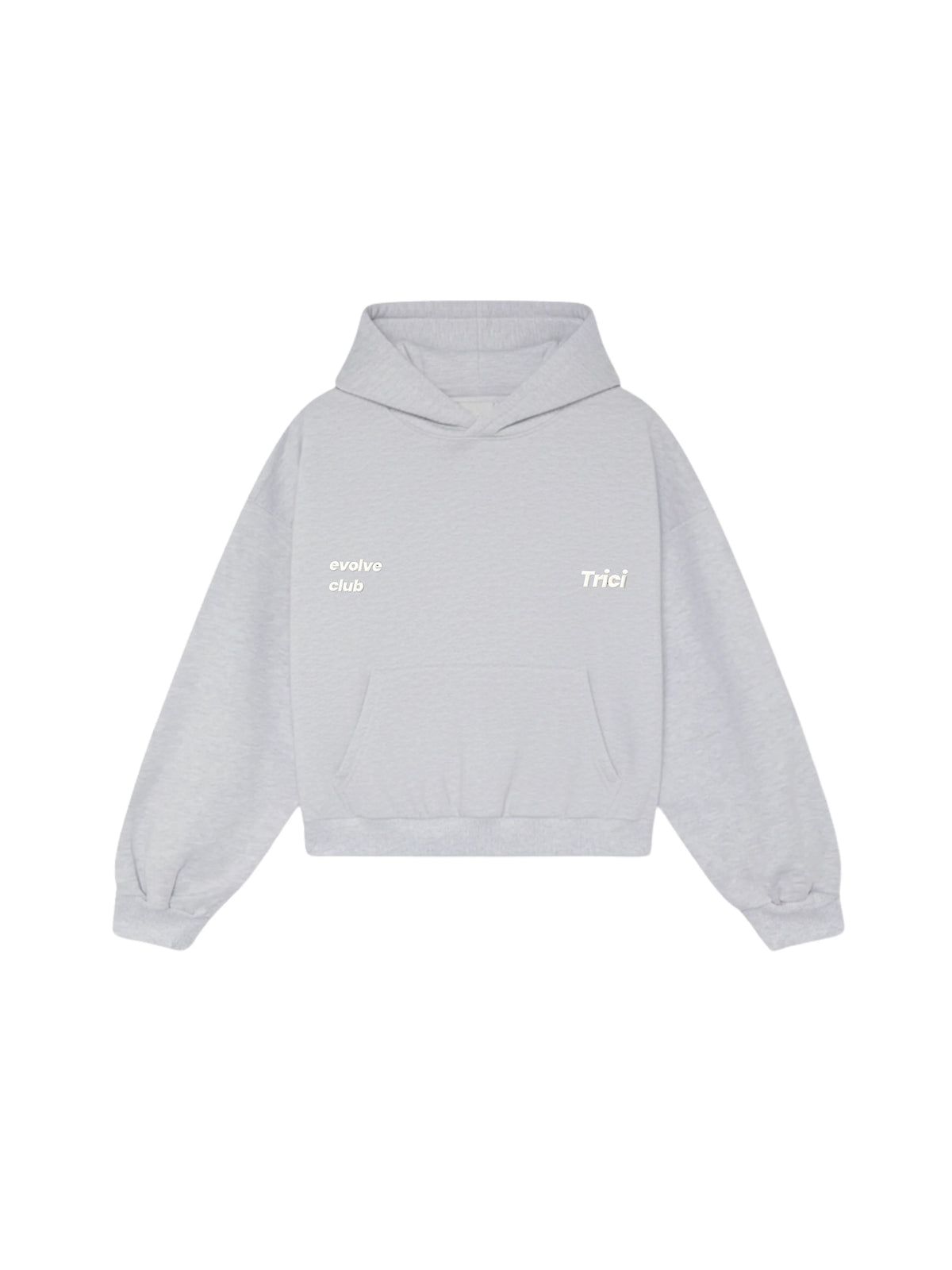 Light grey melange hoodie with front logo prints and kangaroo pocket