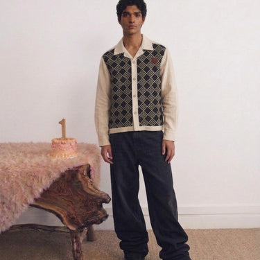 GRID EMBROIDERED LINEN SHIRT