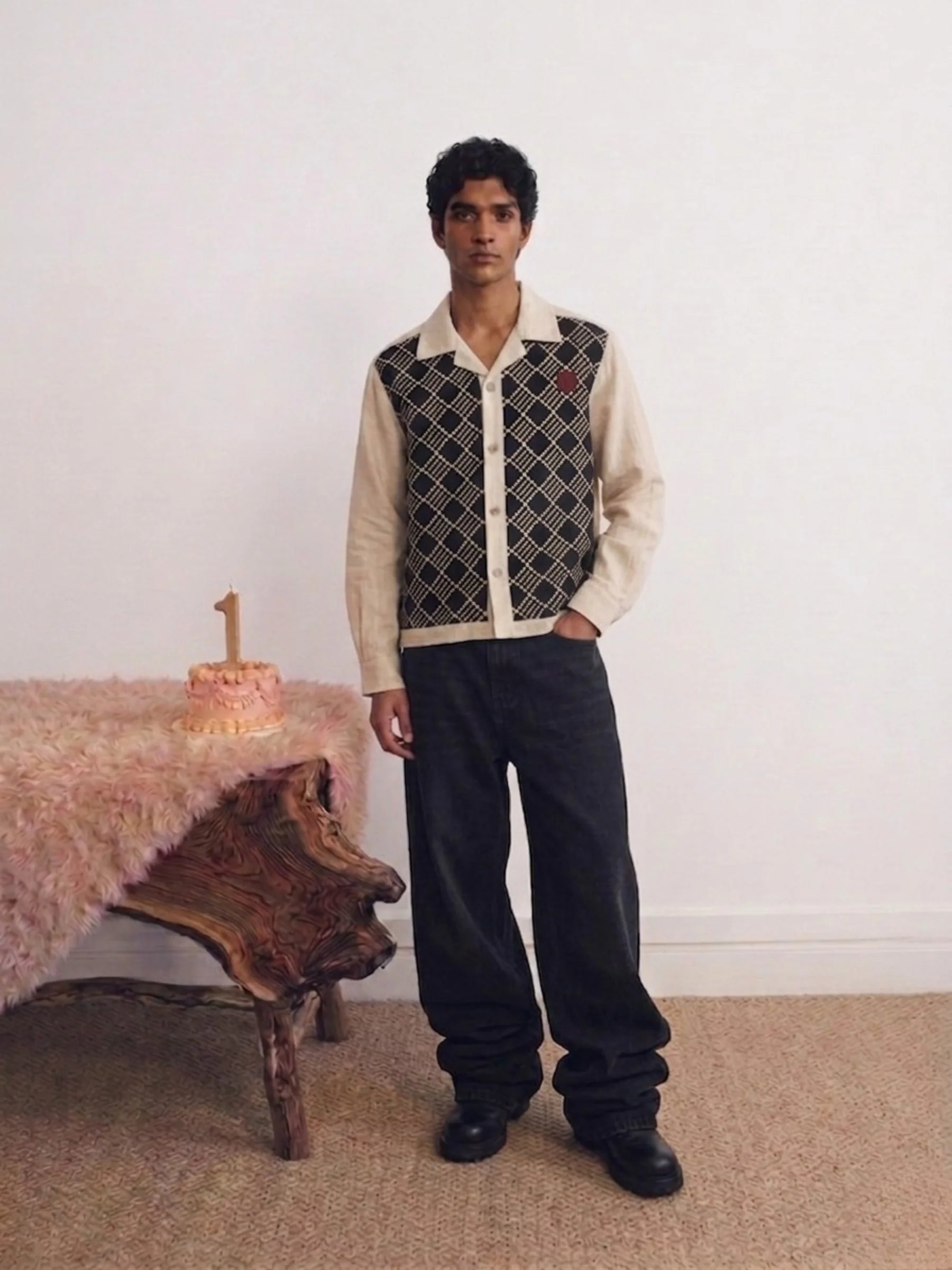 GRID EMBROIDERED LINEN SHIRT