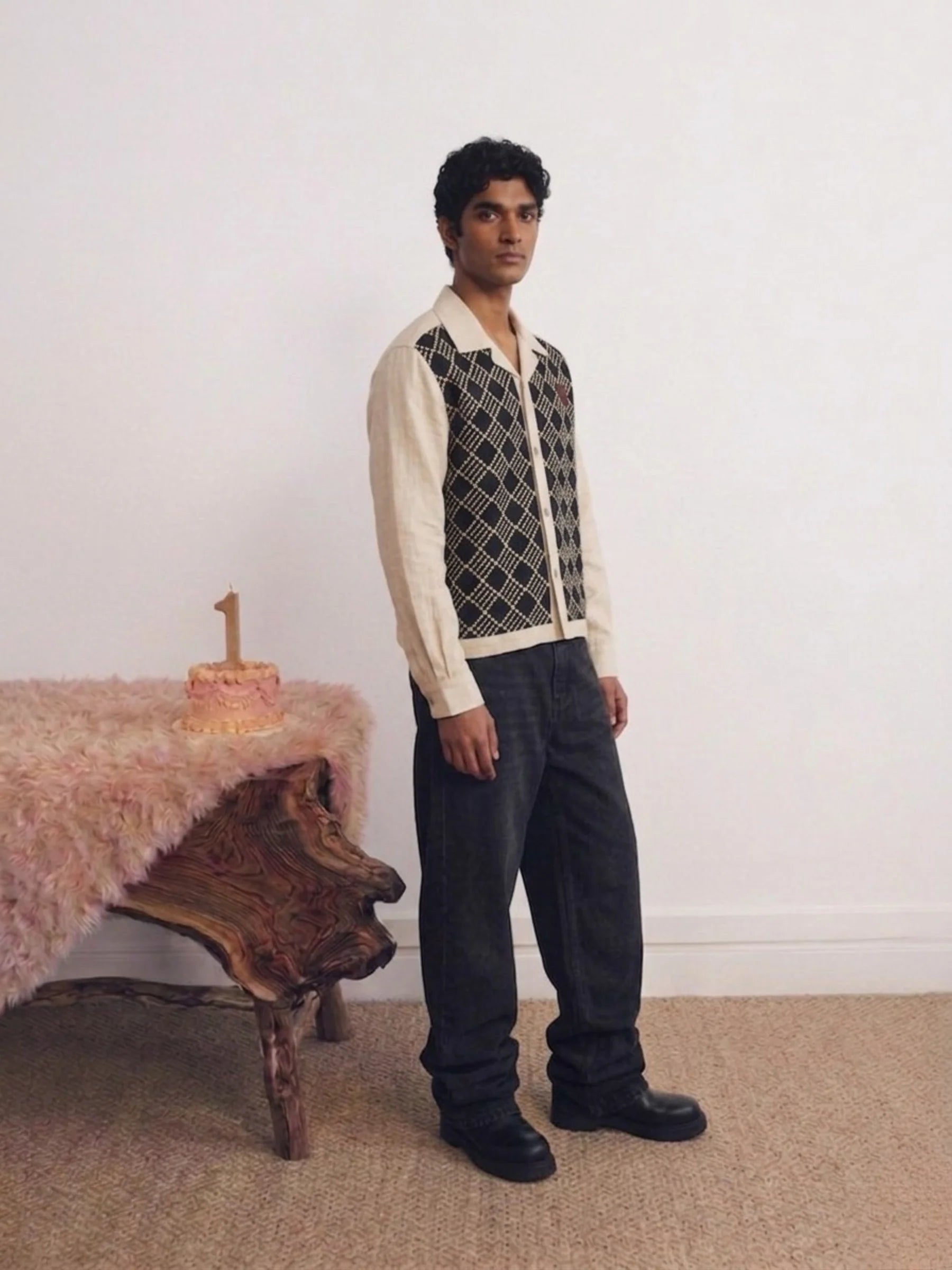 GRID EMBROIDERED LINEN SHIRT