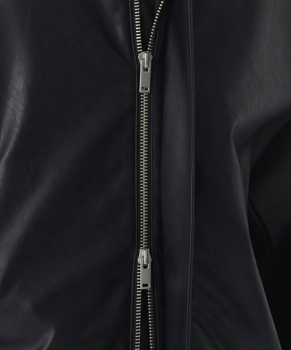 Dark hooded jacket front with silver metal zipper