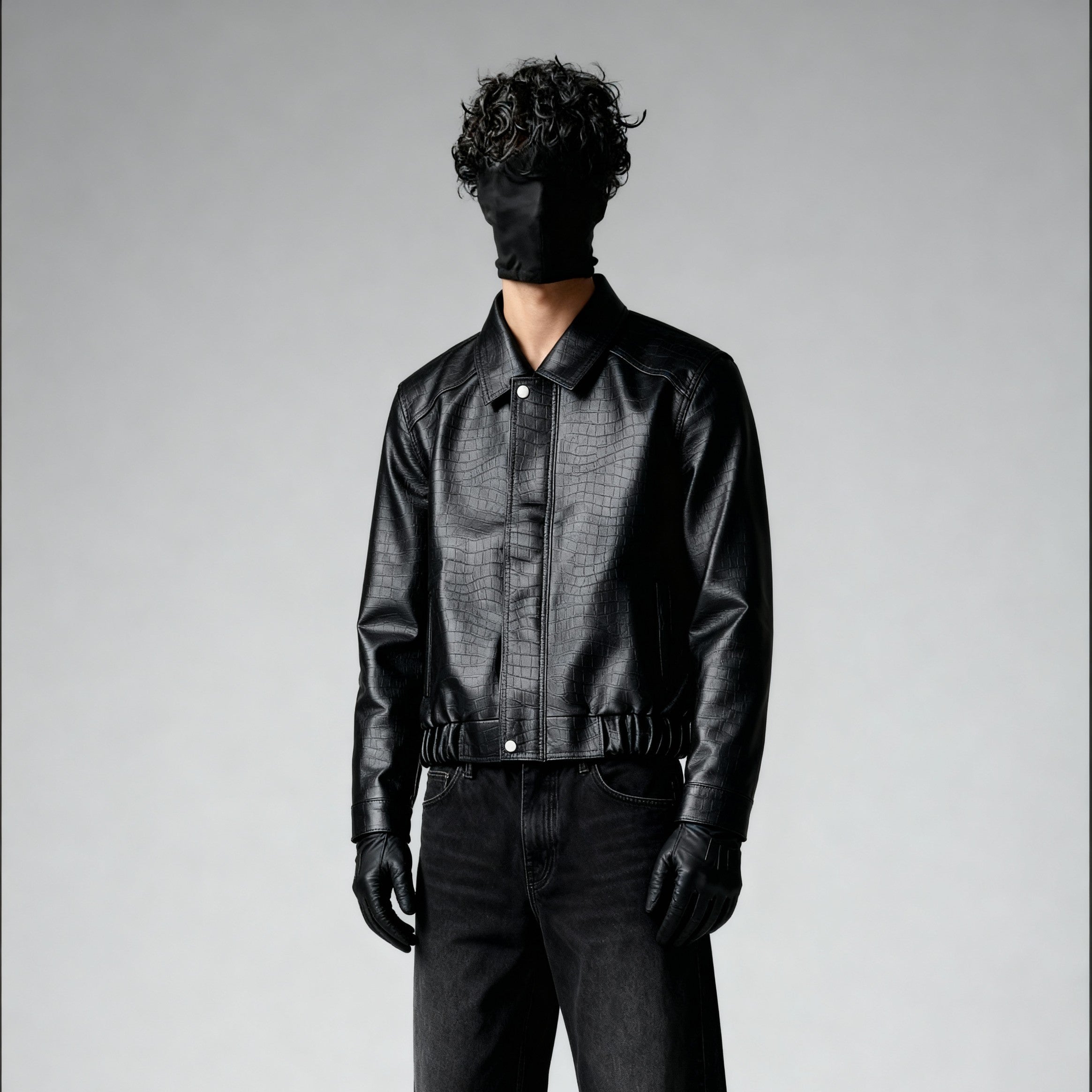 ONYX CROC LEATHER - BOMBER JACKET