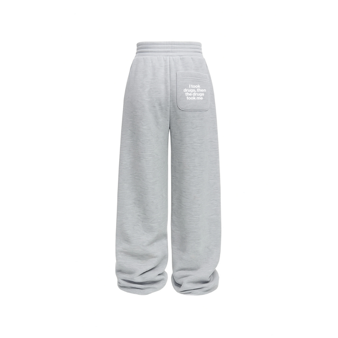 HARAH grey sweatpants with elastic waistband, wide legs, and front patch pocket