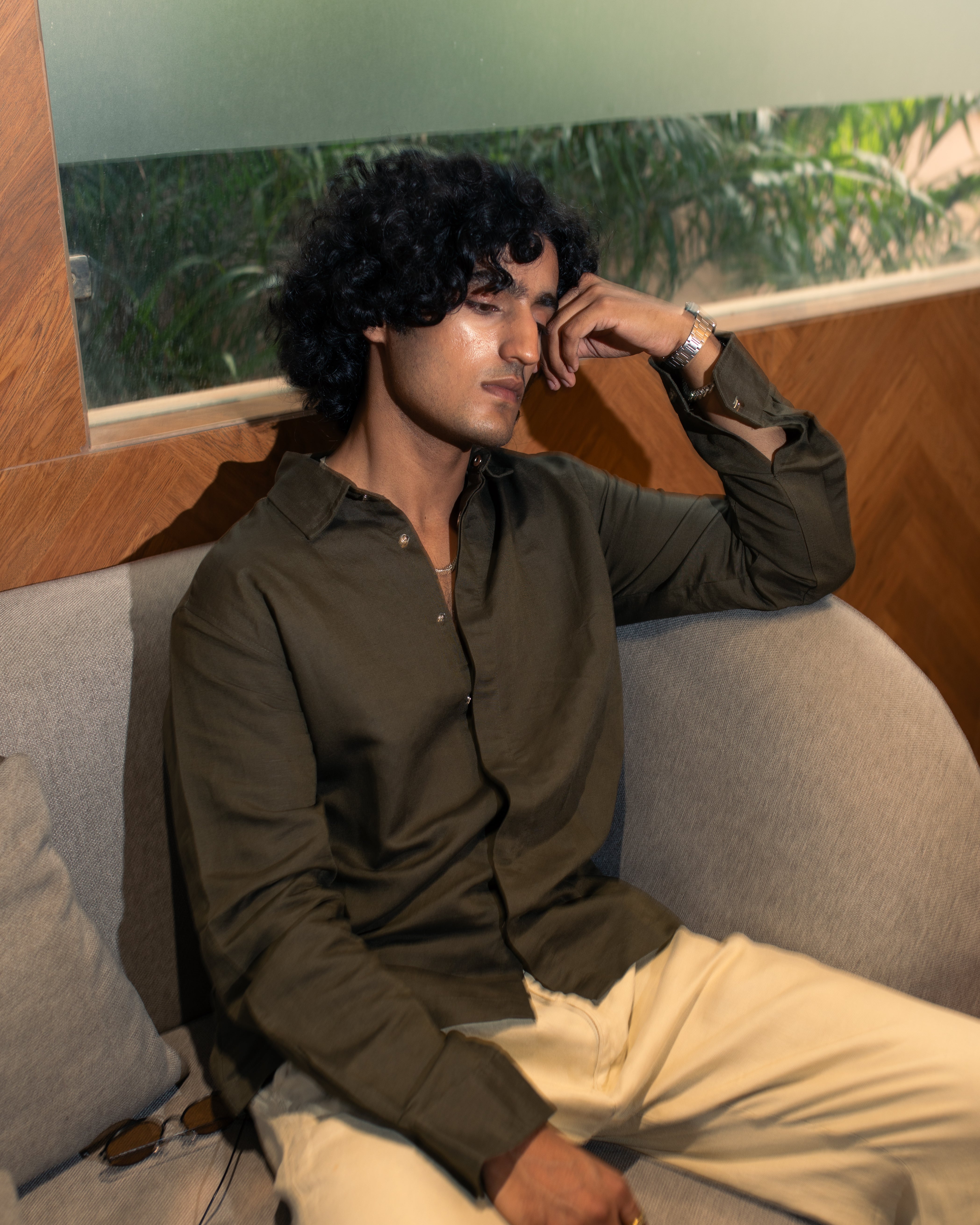 OLIVE SNAP BUTTON SHACKET SHIRT