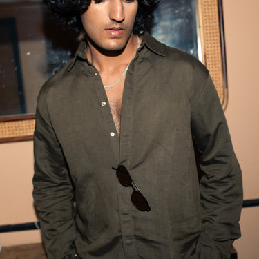 OLIVE SNAP BUTTON SHACKET SHIRT