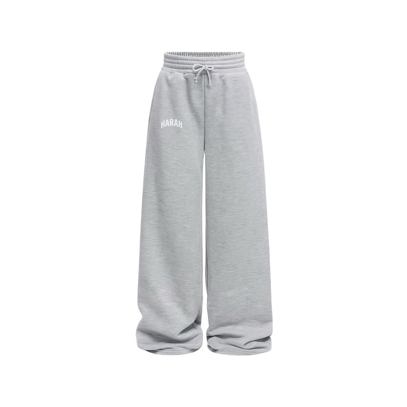 HARAH sweatpants, light gray fleece joggers with drawstring waist and wide legs