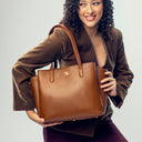 MOCHA ELEGANCE CREST TOTE BAGS FOR 16" LAPTOPS STROKES GALLERY