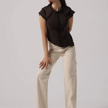 MOCHA REVERSIBLE EXPOSED STITCH TOP