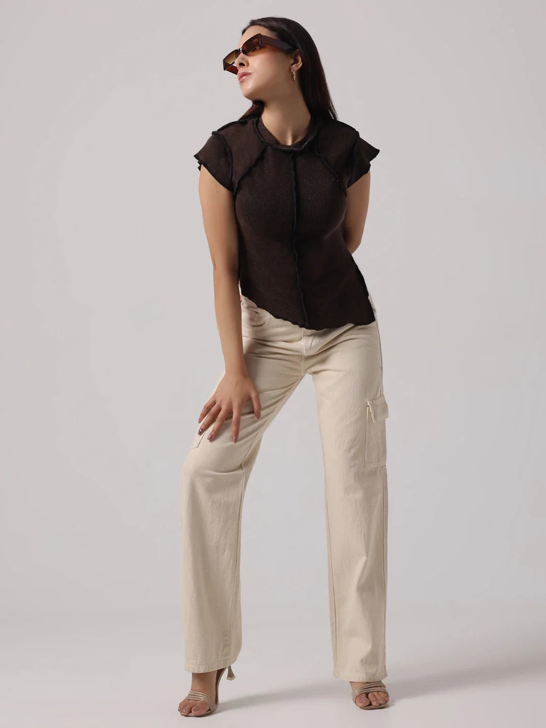 MOCHA REVERSIBLE EXPOSED STITCH TOP
