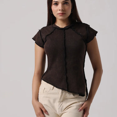 MOCHA REVERSIBLE EXPOSED STITCH TOP
