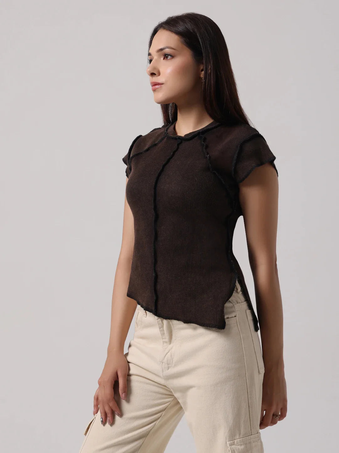 MOCHA REVERSIBLE EXPOSED STITCH TOP
