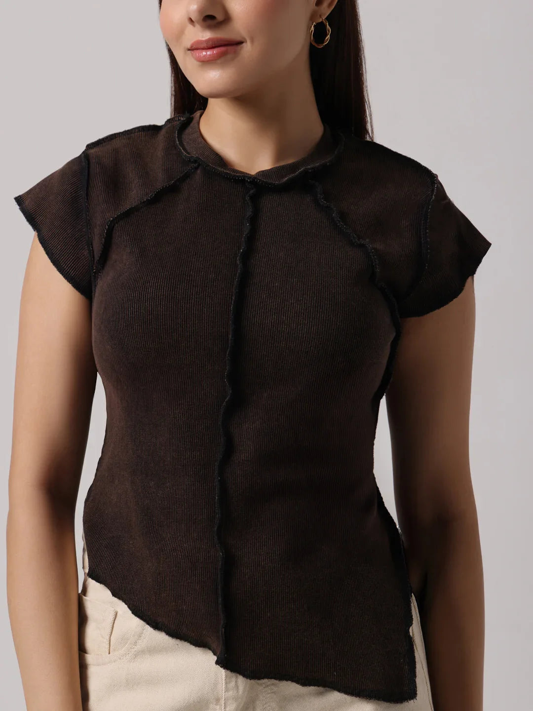 MOCHA REVERSIBLE EXPOSED STITCH TOP