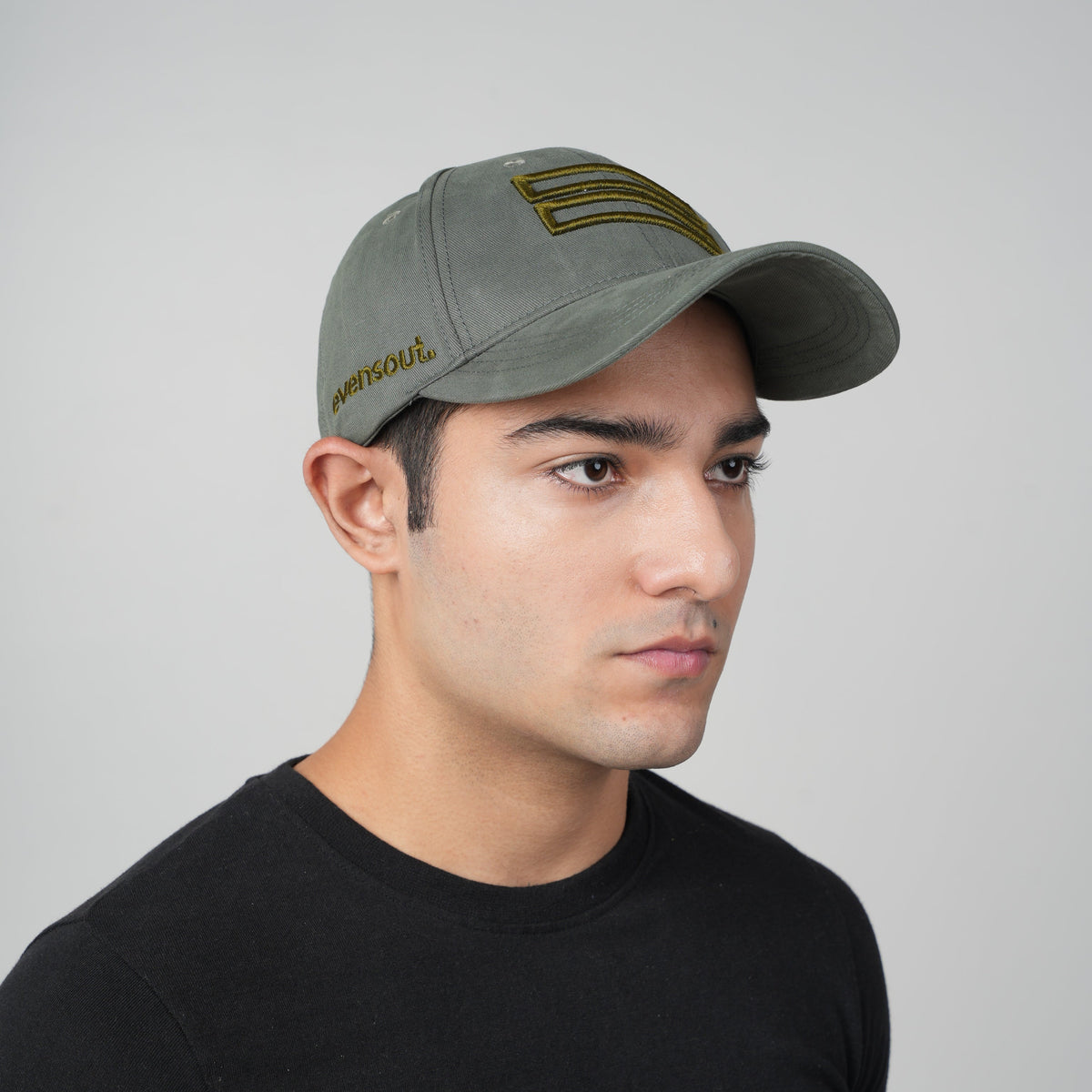 OLIVE baseball cap, dark olive green with stitched side logo patch