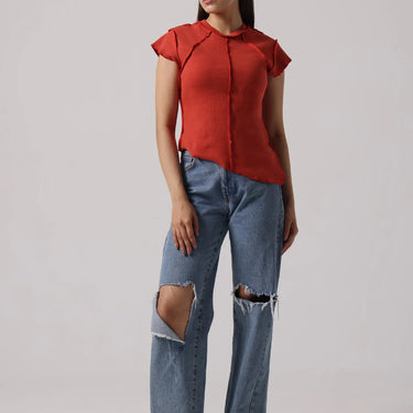RUST REVERSIBLE EXPOSED STITCH TOP