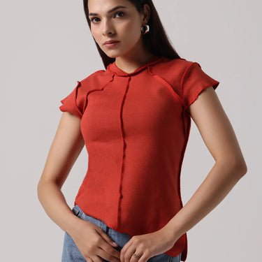 RUST REVERSIBLE EXPOSED STITCH TOP