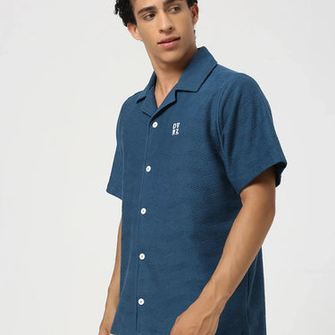 STORM BLUE TEXTURED BOWLING SHIRT