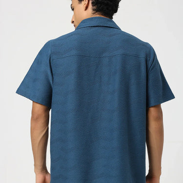 STORM BLUE TEXTURED BOWLING SHIRT