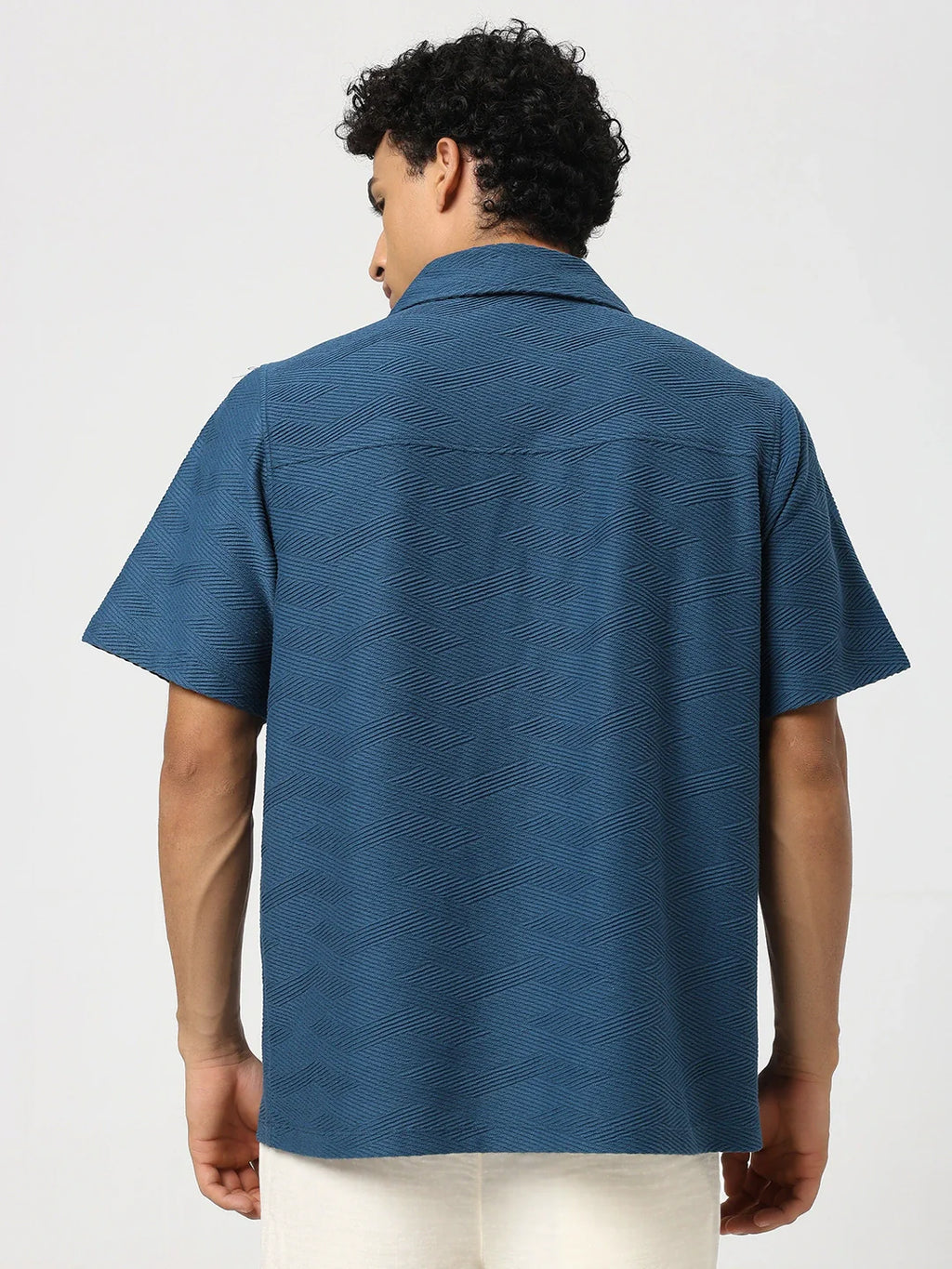 STORM BLUE TEXTURED BOWLING SHIRT