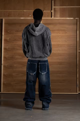 ECLIPSE Fade zip-up hoodie back view in dark gray, hood and seams visible