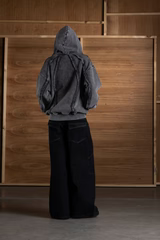 ECLIPSE Fade zip-up hoodie, dark gray, hooded back view with drawstring
