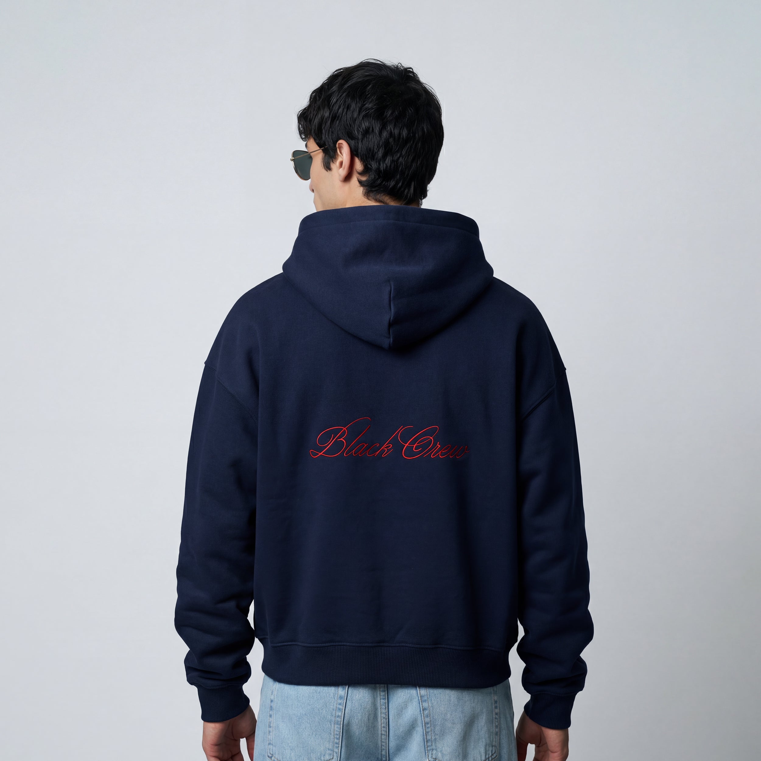 SCRIPT PREMIUM BASIC ZIP-UP HOODIE - NAVY