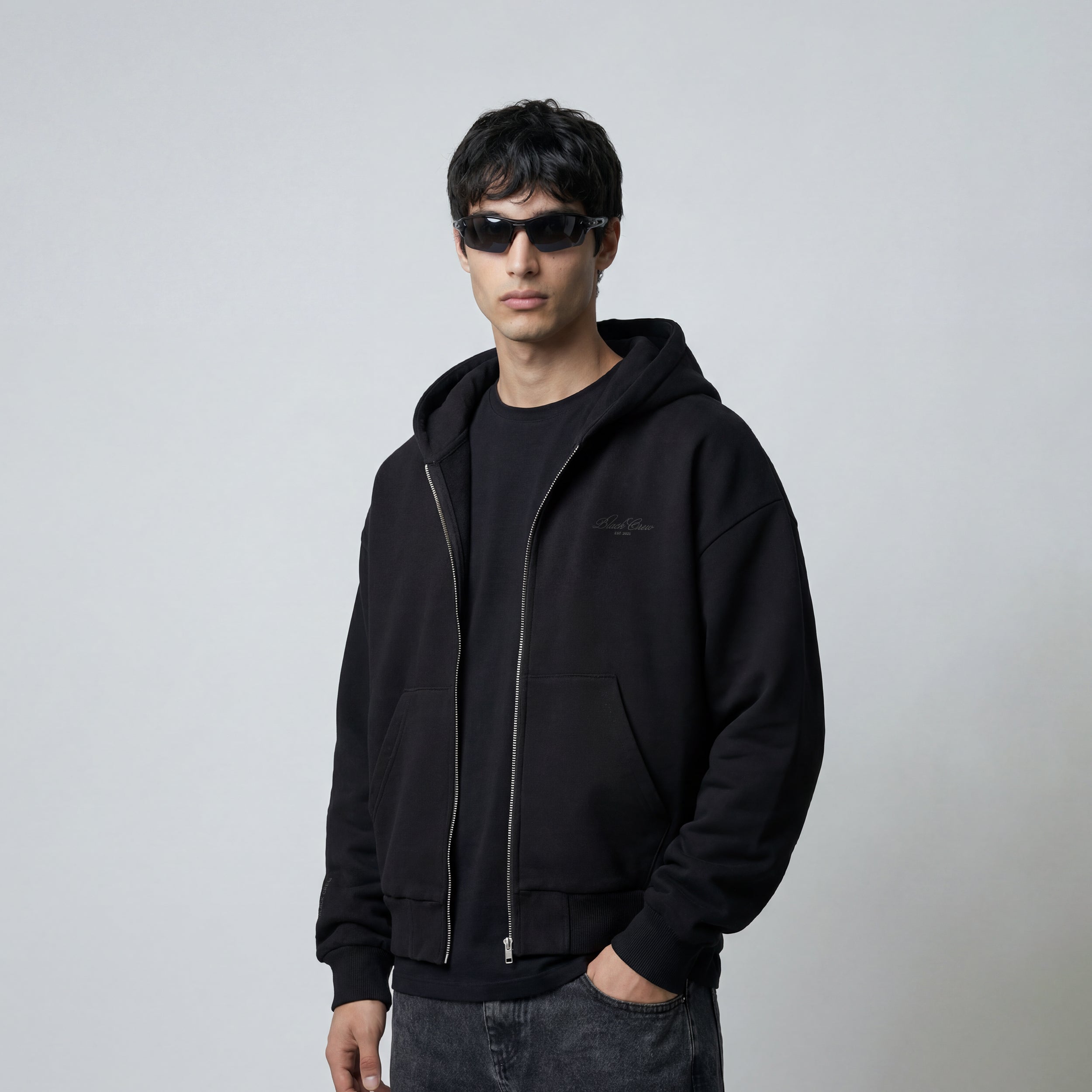 SCRIPT PREMIUM BASIC ZIP-UP HOODIE - BLACK