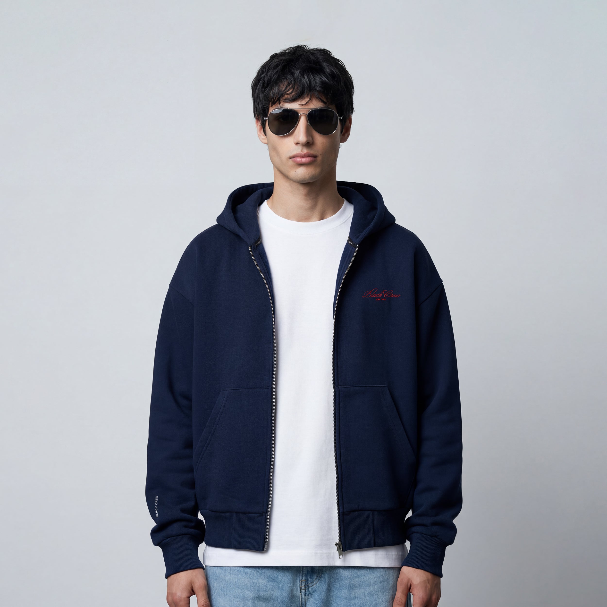 SCRIPT PREMIUM BASIC ZIP-UP HOODIE - NAVY
