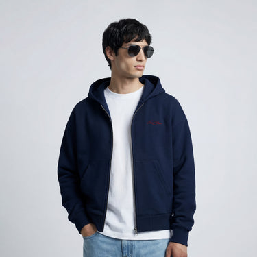 SCRIPT PREMIUM BASIC ZIP-UP HOODIE - NAVY