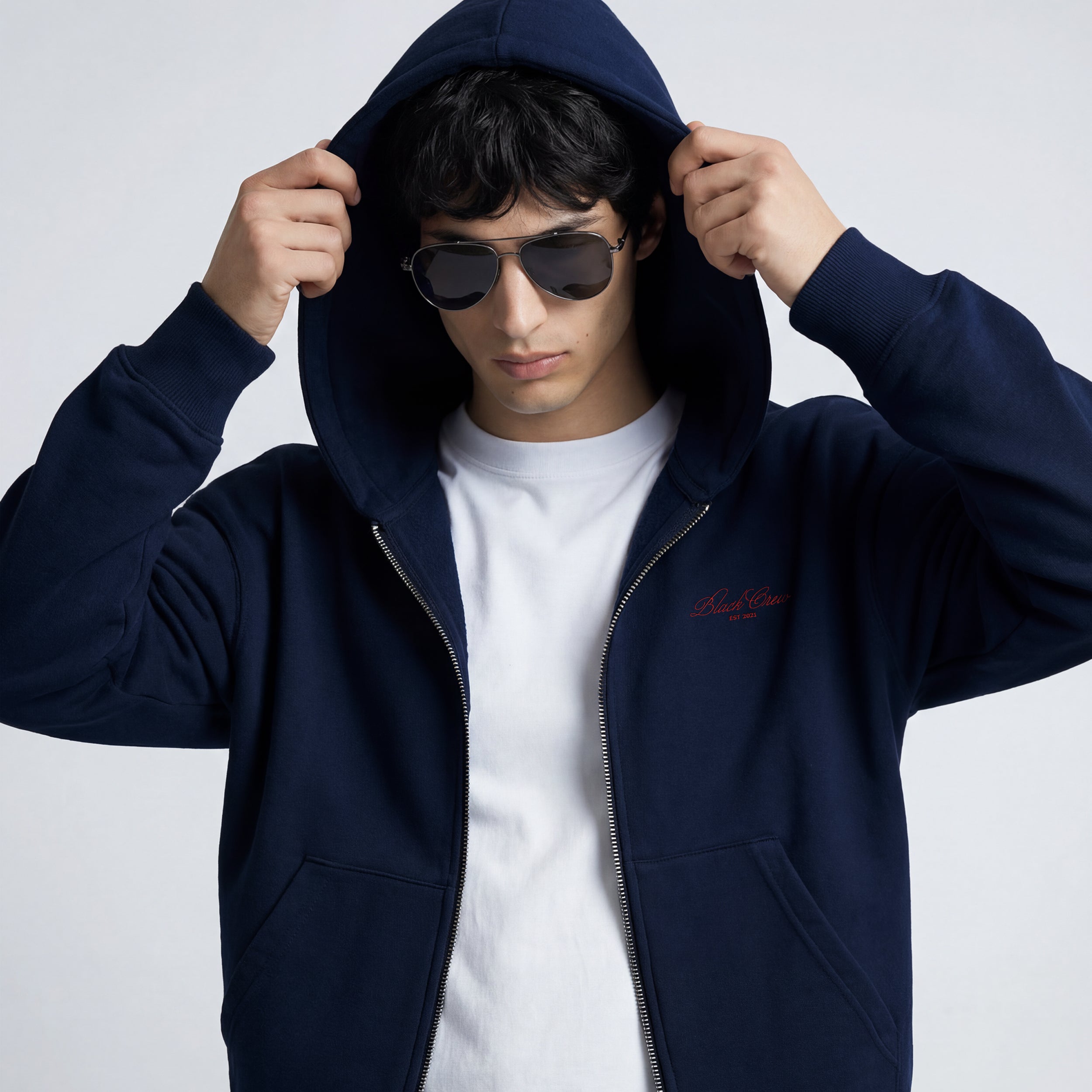 SCRIPT PREMIUM BASIC ZIP-UP HOODIE - NAVY
