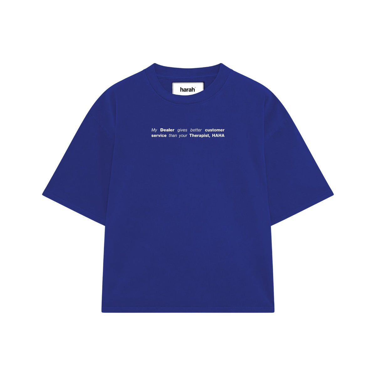 Blue short-sleeve T-shirt with small back neckline logo