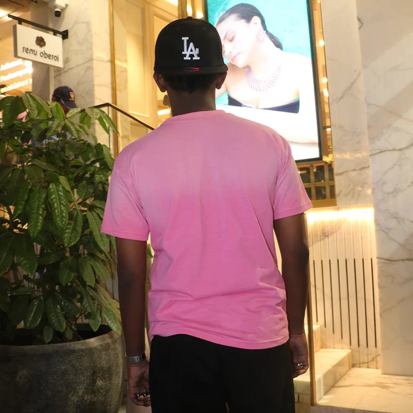 Pink short-sleeve T-shirt, back view with no visible print
