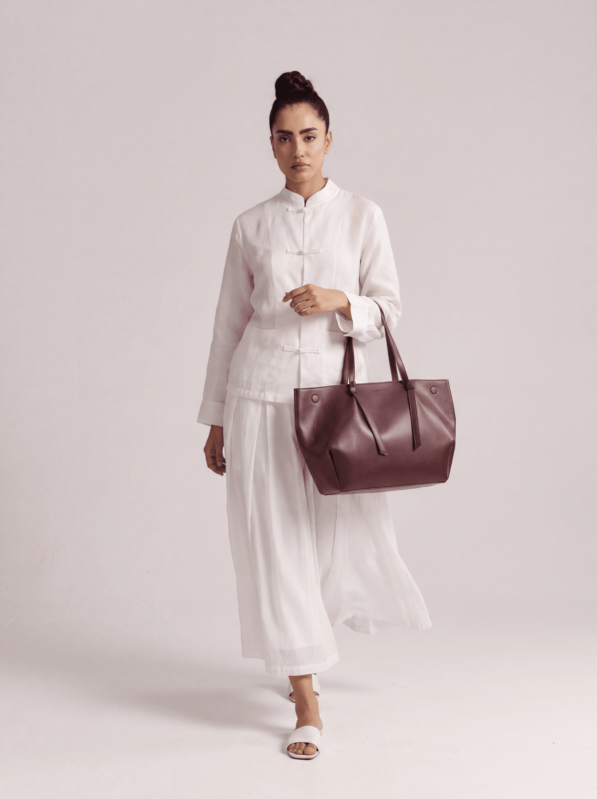 Burgundy large tote bag with open top and dual handles