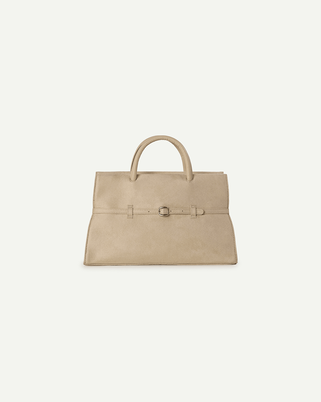 Cream mini handbag tote with short handles and front buckle strap