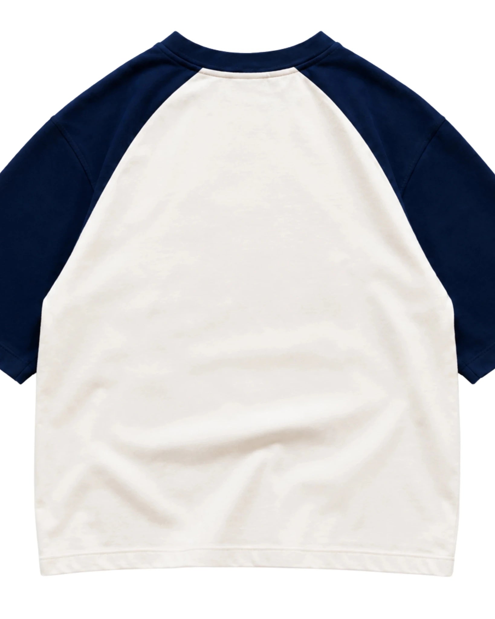 Oversized raglan tee with navy sleeves and white body
