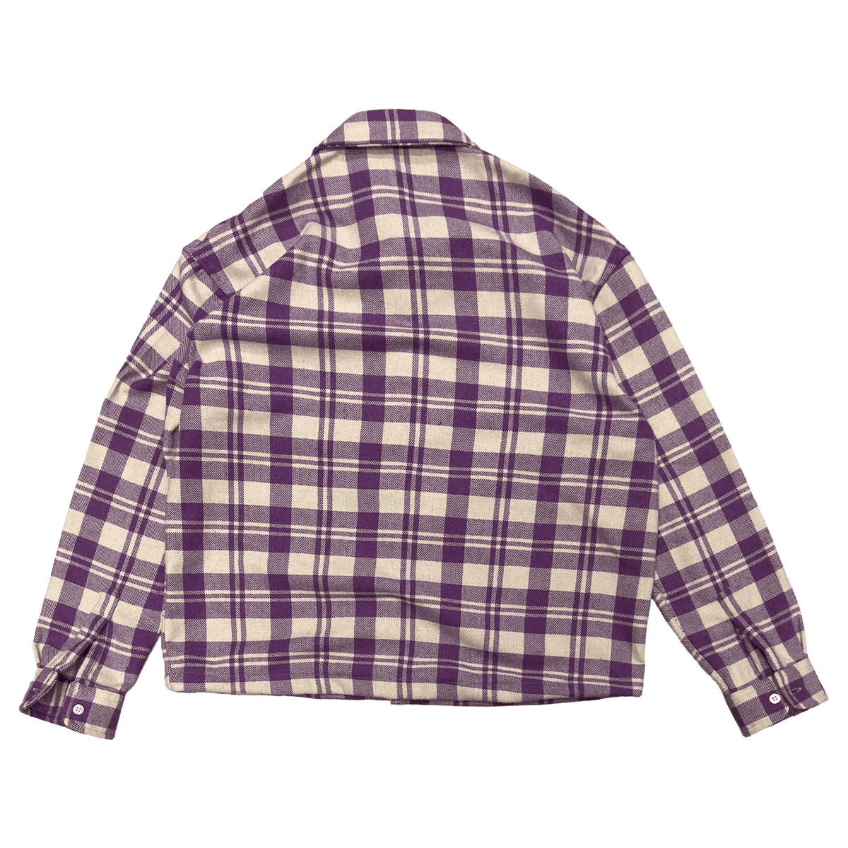 Heavyweight plaid button-up shirt with spread collar and long sleeves