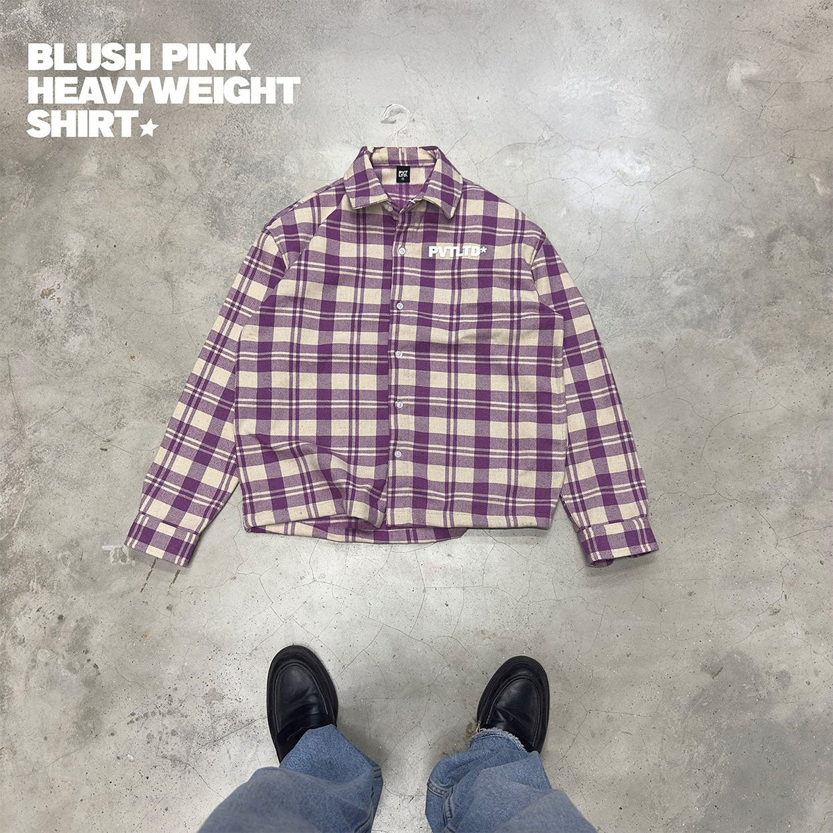Plaid heavy shirt with button front, spread collar, and long sleeves