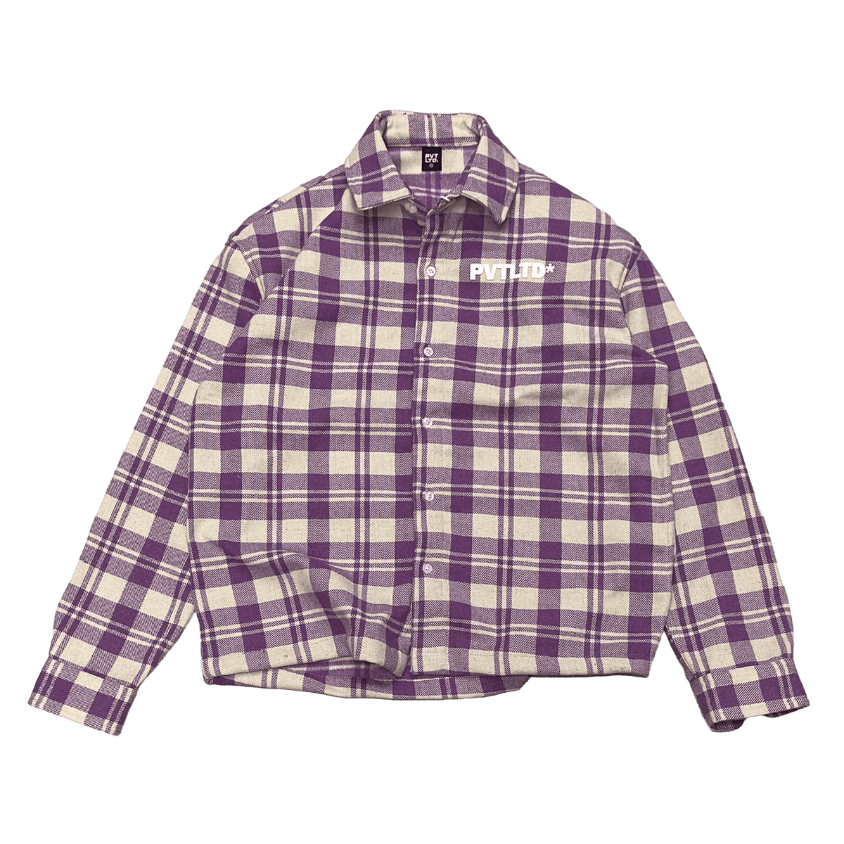 Heavyweight plaid shirt with button front, spread collar, and long sleeves
