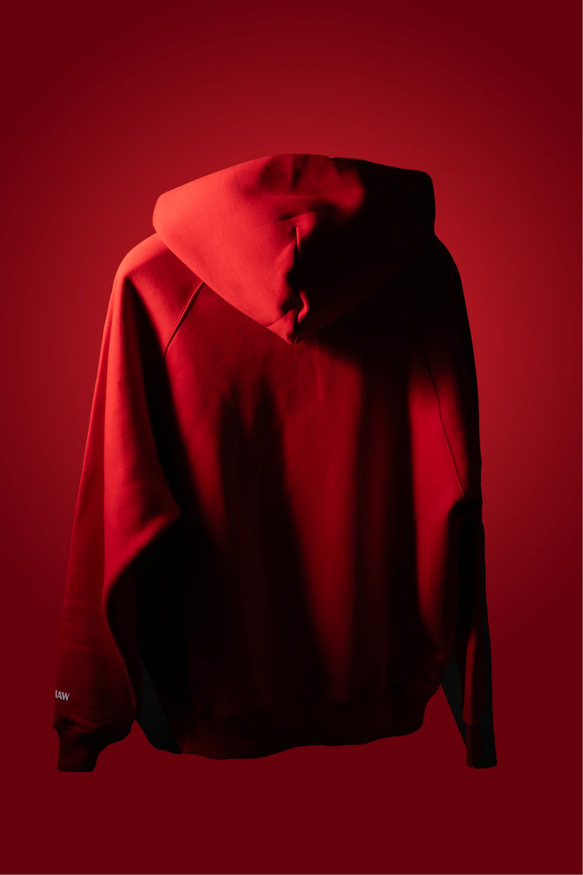 Blood red pullover hoodie with adjustable hood and front kangaroo pocket