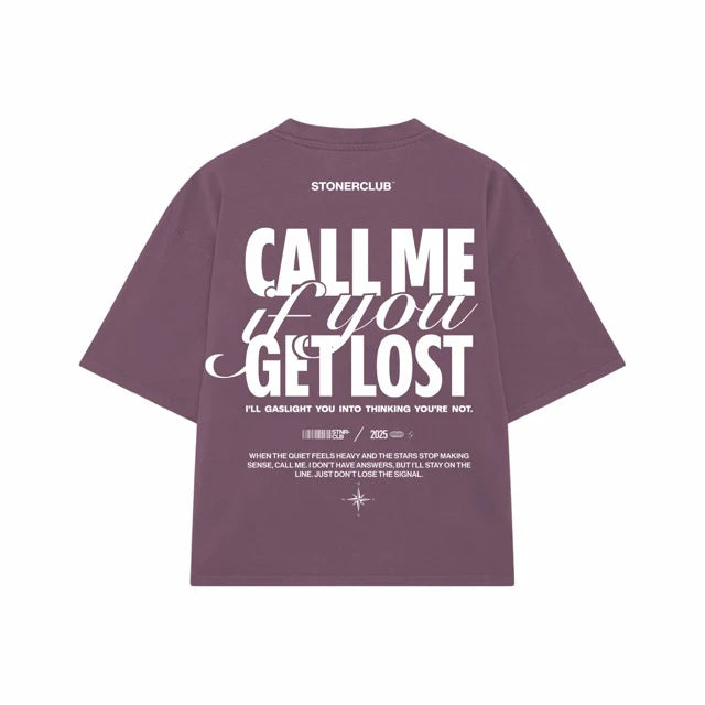 Purple graphic tee, 'CALL ME' 'GET LOST' back print with STONERCLUB logo