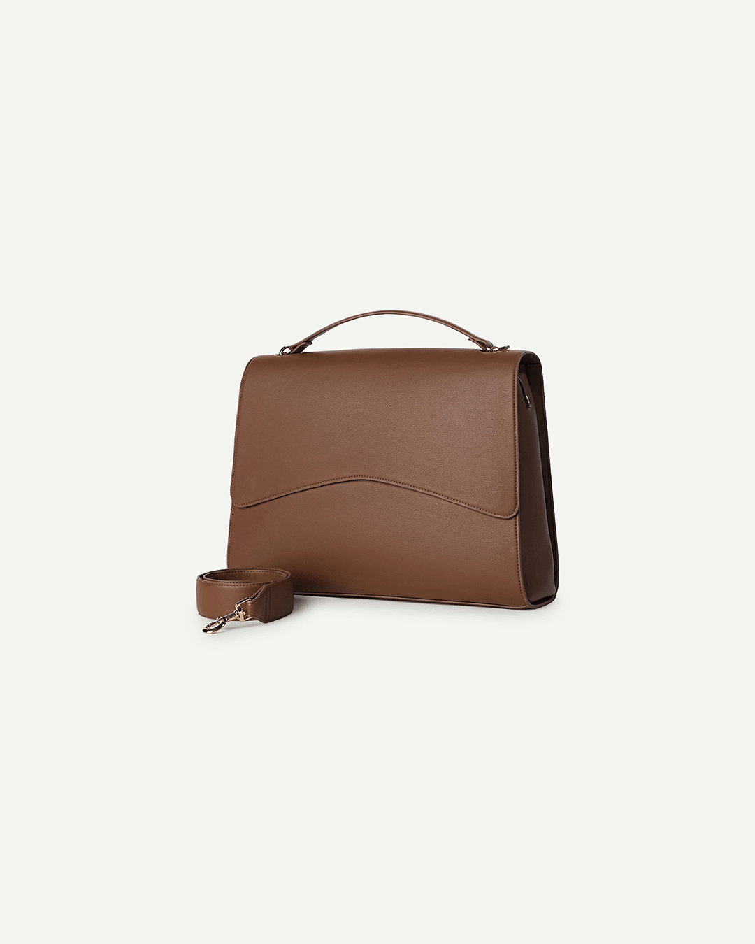 Light brown handbag back view with adjustable shoulder strap