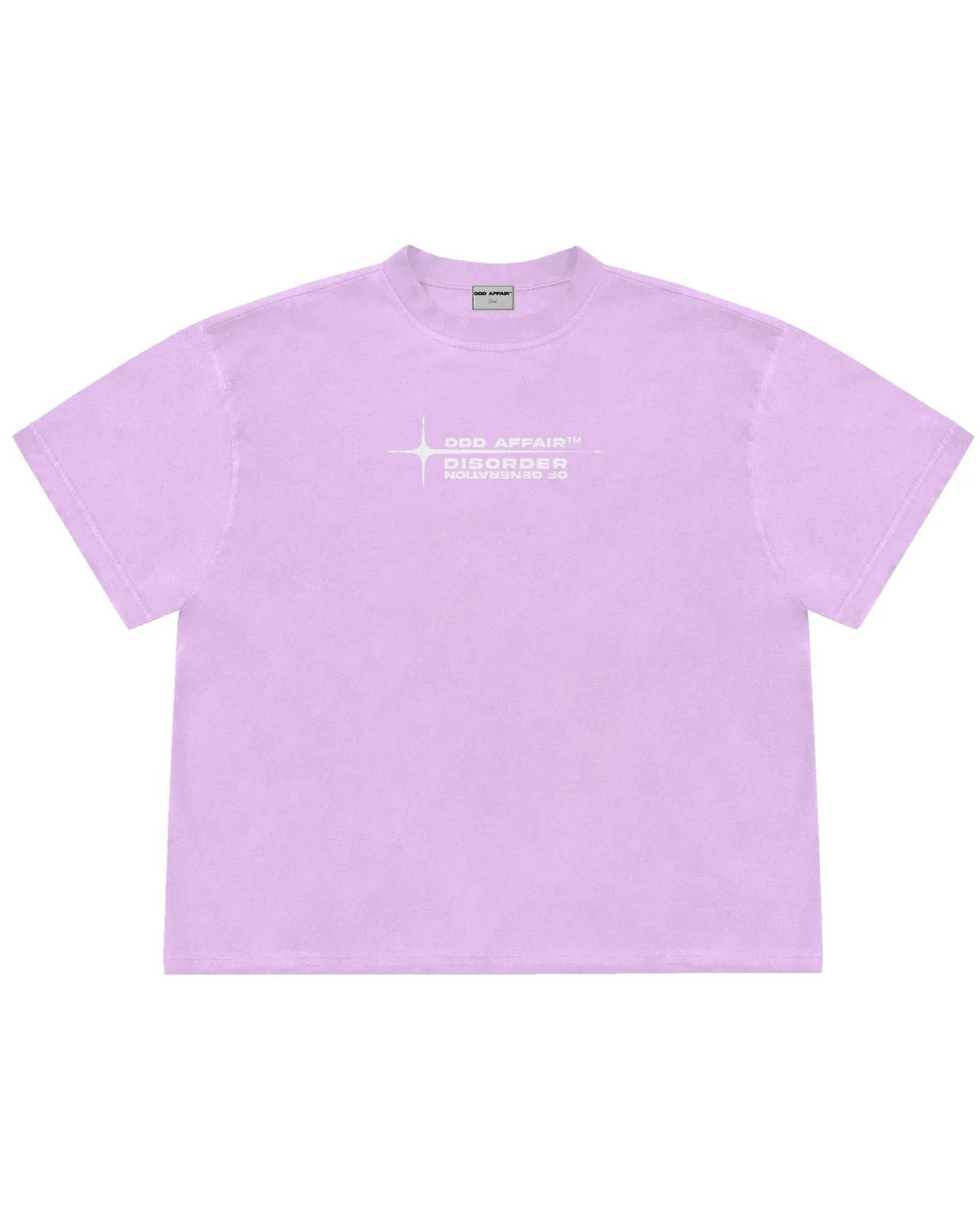 Lavender crew-neck T-shirt with small chest cross-shaped logo graphic