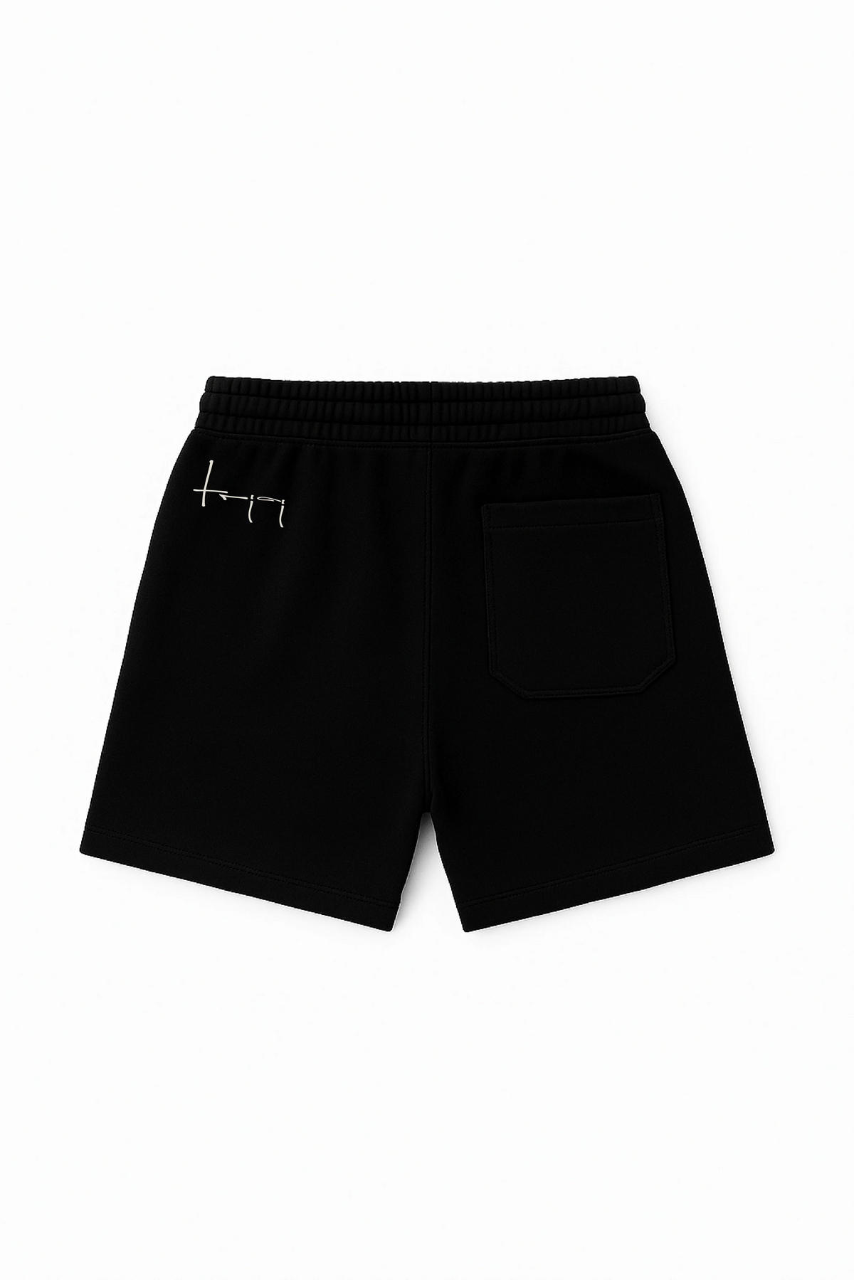 DRISHTI black shorts with elastic waist, side pocket, small logo print